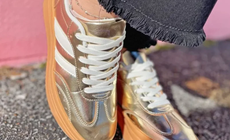 gold tennis shoes